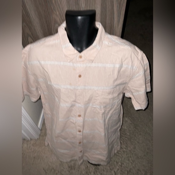Men’s used Hurley button down shirt size XL beige striped - Picture 1 of 3